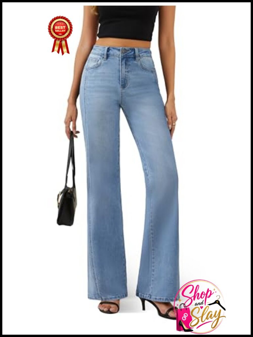 Women's High Waisted Wide Leg Straight Stretchy Denim Jeans